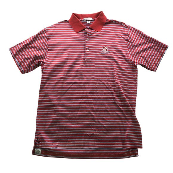 Peter Millar Mens Polo Shirt Medium Striped Top Red Ridgewood 100% Cotton Casual - Picture 1 of 12